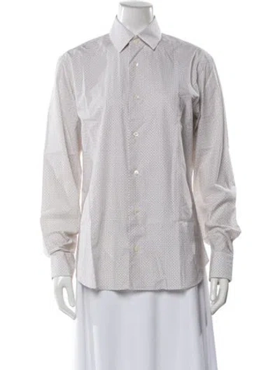 Pre-owned Ferragamo Patterned Long Sleeve Button-up Top In White
