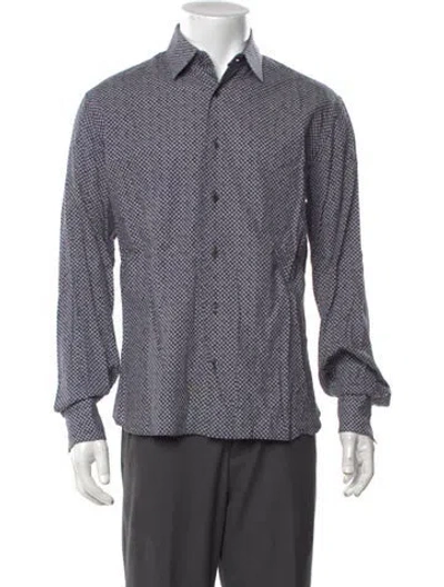 Pre-owned Ferragamo Patterned Long Sleeve Dress Shirt In Blue