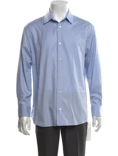 Pre-owned Ferragamo Patterned Long Sleeve Dress Shirt In Blue