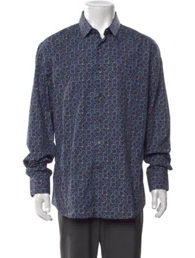Pre-owned Ferragamo Patterned Long Sleeve Dress Shirt In Blue