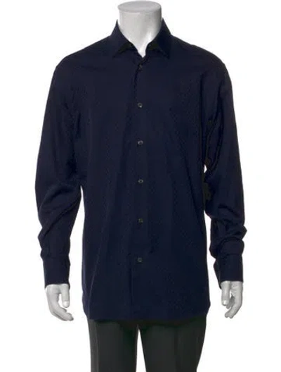 Pre-owned Ferragamo Patterned Long Sleeve Dress Shirt In Blue
