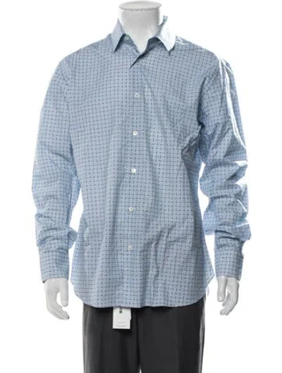 Pre-owned Ferragamo Patterned Long Sleeve Dress Shirt In Blue