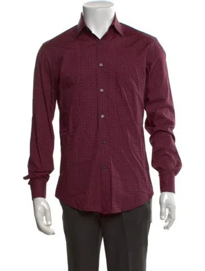 Pre-owned Ferragamo Patterned Long Sleeve Dress Shirt In Burgundy