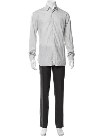 Pre-owned Ferragamo Patterned Long Sleeve Dress Shirt In Grey