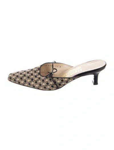 Pre-owned Ferragamo Patterned Mules In Neutrals