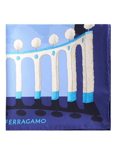 Ferragamo Patterned Scarf In Blue