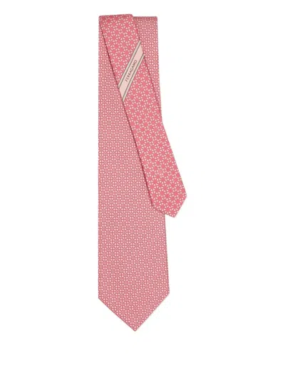 Ferragamo Patterned Silk Tie In Pink