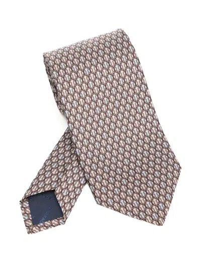 Ferragamo Patterned Silk Tie In Brown