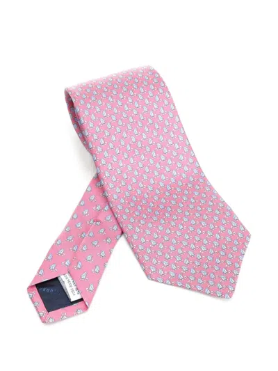Ferragamo Patterned Silk Tie In Pink
