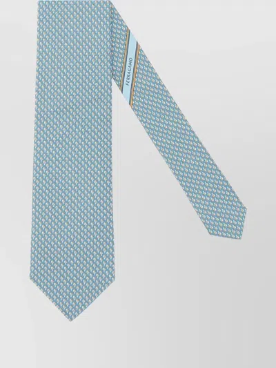 Ferragamo Patterned Slim Silk Tie In Blue