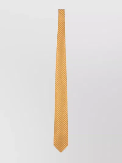 Ferragamo Patterned Slim Silk Tie In Yellow