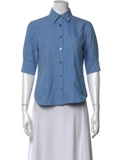 Pre-owned Ferragamo Patterned Three-quarter Sleeve Button-up Top In Blue