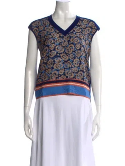 Pre-owned Ferragamo Patterned V-neck Sweater In Blue