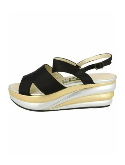 Pre-owned Ferragamo Patterned Wedges W/ Tags In Black