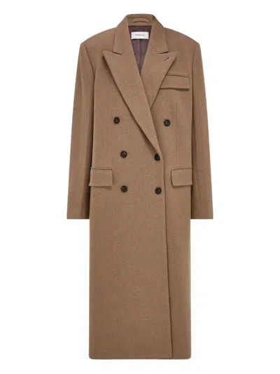 Ferragamo Peak Lapel Double-breasted Coat In Brown