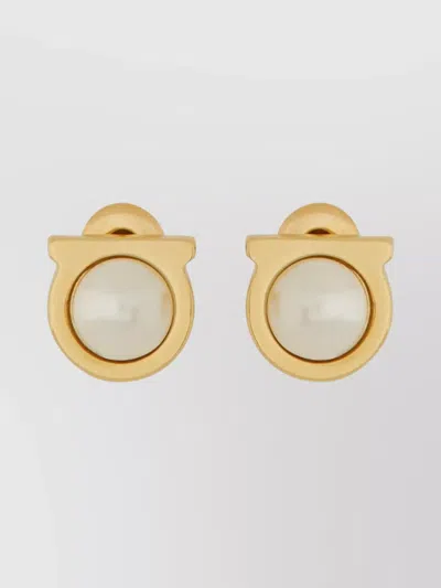 FERRAGAMO PEARL DETAIL GOLD-TONE HOOK EARRINGS