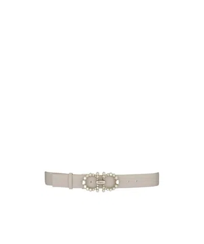 Ferragamo Pearl-embellished Leather Belt In Nude