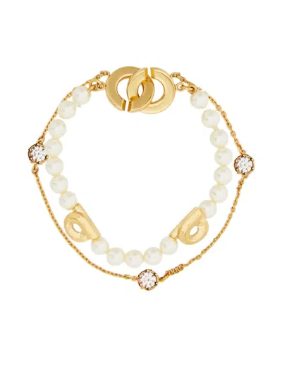 Ferragamo Pearl Gancini Double Strand Bracelet In Gold