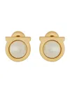 Ferragamo Circular Pearl Earrings With Brass Frame In Gold