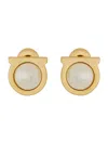 Ferragamo Circular Pearl Earrings With Brass Frame In Gold