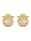 Ferragamo Circular Pearl Earrings With Brass Frame In Gold