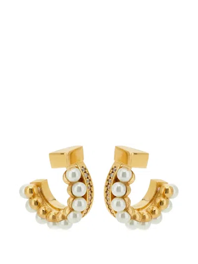 Ferragamo Gold Cream Crystal Brass Jewelry In Metallic