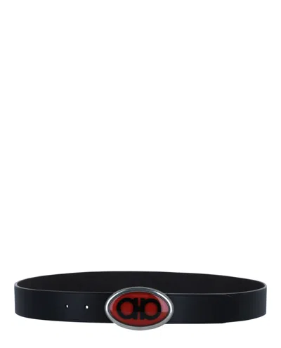 Ferragamo Pebbled Buckle Belt In Black