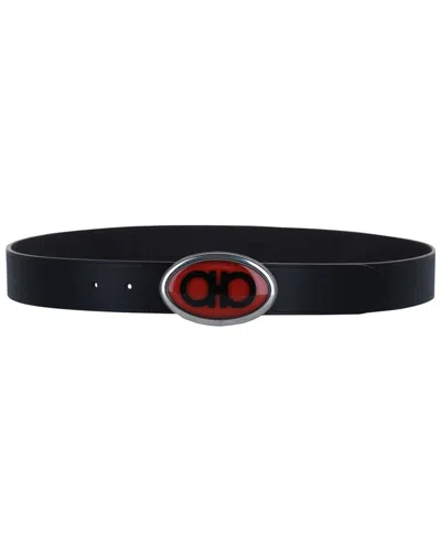 Ferragamo Pebbled Buckle Leather Belt In Black