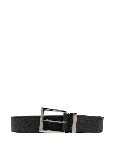 Ferragamo Pebbled Leather Belt In Black