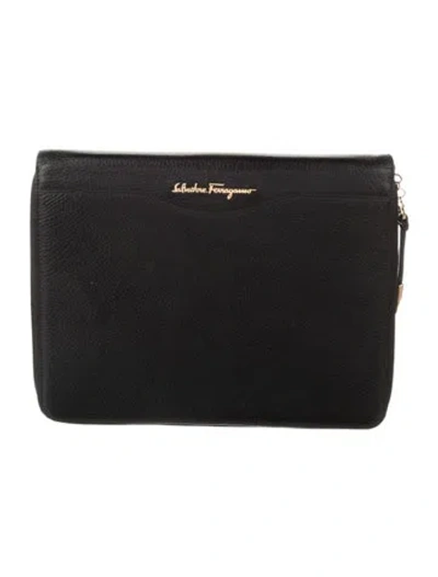 Pre-owned Ferragamo Pebbled Leather Pouch In Black