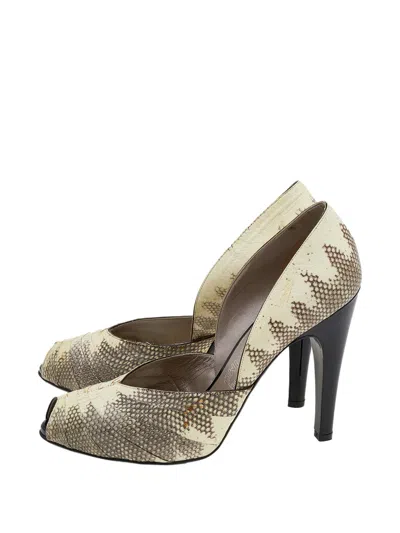 Pre-owned Ferragamo Peep-toe Pumps In Neutral