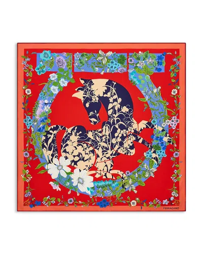Ferragamo Pegasus Print Square Silk Scarf In Red