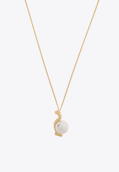 Ferragamo Pendant Necklace With Large Pearl In Gold