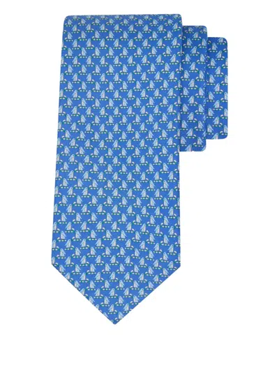 Ferragamo Penguin Print Silk Tie In Blue