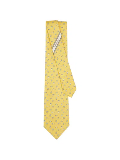 Ferragamo Penguin-print Silk Tie In Yellow