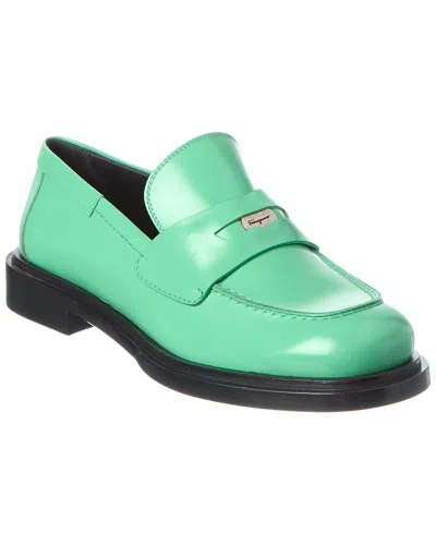 Ferragamo Penny Patent Leather Loafer In Green