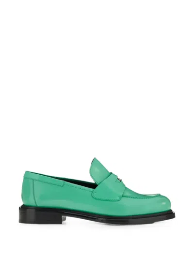 Ferragamo Penny-strap Leather Loafers In Green