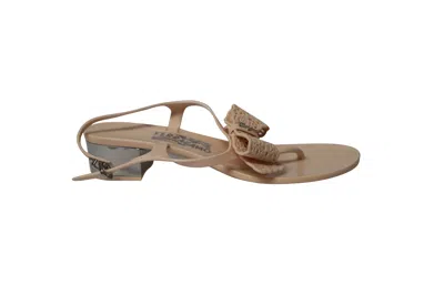 Ferragamo Perala Ribbon Thong Sandals In Pink Rubber
