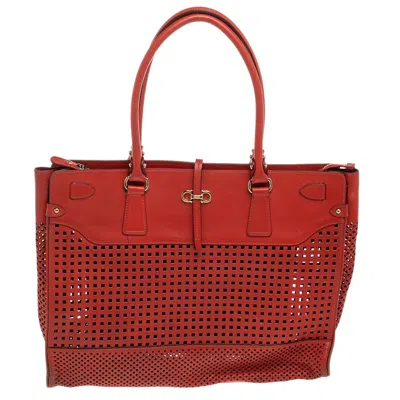 Ferragamo Perforated Leather Briana Tote In Orange