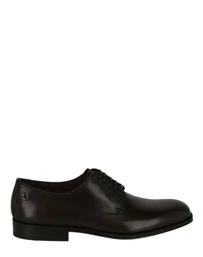 Ferragamo Pershore Leather Derby Man Lace-up Shoes Brown Size 7.5 Calfskin