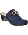 Ferragamo Denim Gancini-detail Mules In Blue