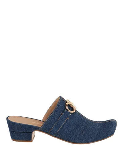 Ferragamo Phobos Denim Mules In Blue