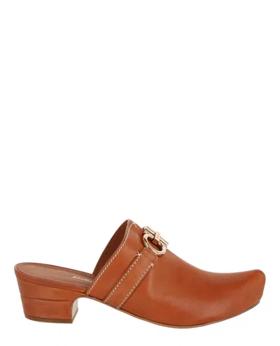 Ferragamo Phobos Leather Mules In Brown