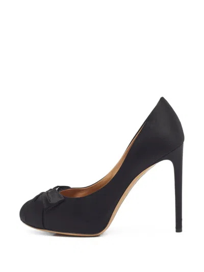 Pre-owned Ferragamo Pianka Bow Platform Pumps In Black