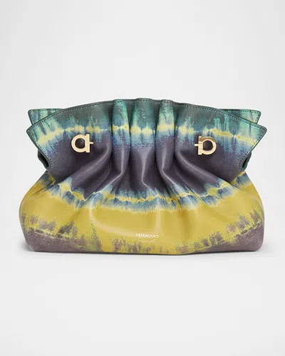 Ferragamo Piercing Tie-dye Printed Leather Shoulder Bag In White