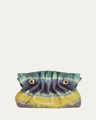 Ferragamo Piercing Tie-dye Printed Leather Shoulder Bag In White