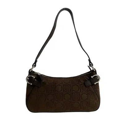 Pre-owned Ferragamo Pile Fabric Leather Shoulder Bag () In Brown
