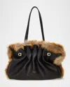 Ferragamo Pinch Soft Shearling-trim Leather Shoulder Bag In Black