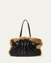 Ferragamo Pinch Soft Shearling-trim Leather Shoulder Bag In Black