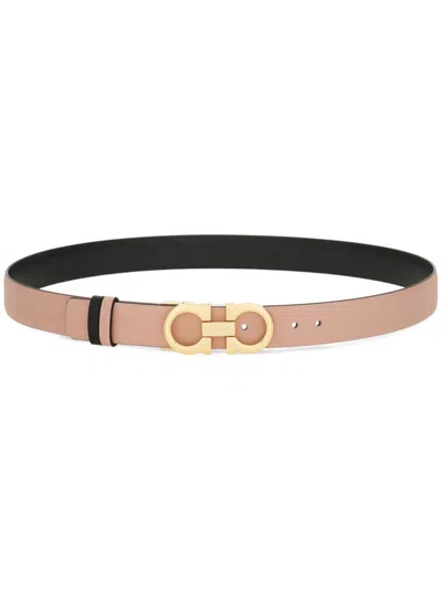 Ferragamo Pink And Black Gancini Reversible Leather Belt